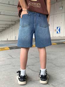 SHEIN 加大码男童水钻装饰牛仔短裤