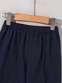 SHEIN Conjunto de 3 piezas de camisa de manga larga, chaleco y pantalones de unicolor estilo colegial para niños pequeños, conjunto de traje tejido de estilo caballero, adecuado para atuendos de niños, ropa de niño pequeño, regreso a la escuela, uniforme escolar, jardín de infantes, fiesta de cumpleaños, fiesta de noche, boda, , ceremonia de apertura escolar, uso diario, viaje, deportes, otoño/invierno - Azul - Ver 7