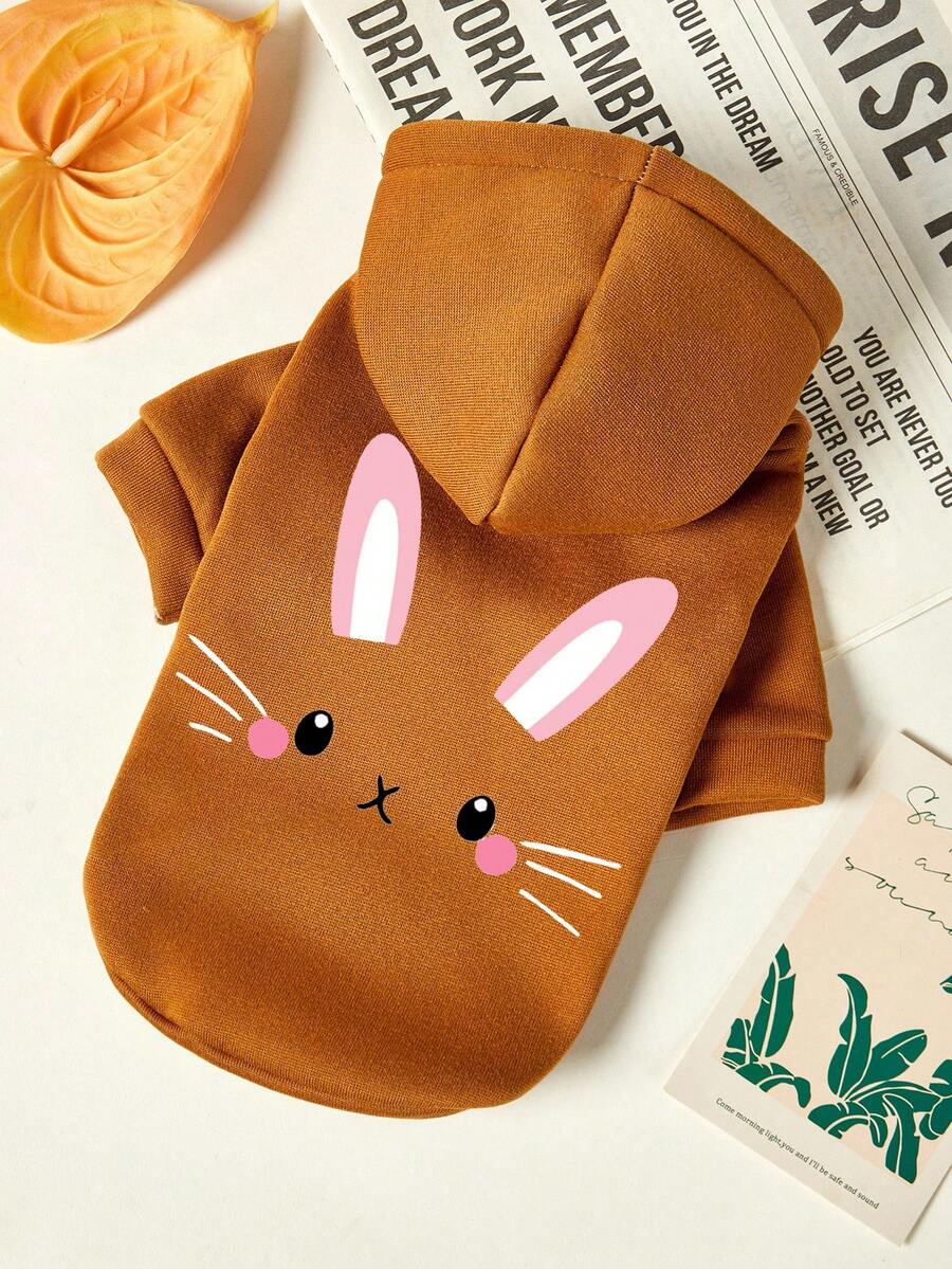 PETSIN 1 Rabbit Face Printed Pet Hoodie, Autumn And Winter Brown Thick Warm Pet Clothing - Brown - View 1