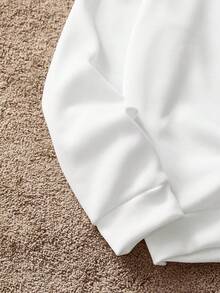 Manfinity VCAY Men's Standard Size Casual Crew Neck Pullover Sweatshirt, White With Front & Back Prints, Spring/Autumn, Long Sleeve Top - White - View 4