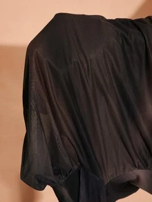 SHEIN X Phaith Montoya SHEIN BAE 大码秋季优雅性感甜美女士抽象渐变图案网纱印花不对称单肩方巾下摆喇叭长袖T恤上衣万圣节装扮约会装 - 彩色 - 查看 9