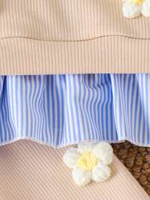 Souflis Souflis Charming Toddler Girl Apricot Two Piece Set Round Neck Ruffle Top Long Sleeve And Pants With Flower Detail For Spring - Apricot - View 6