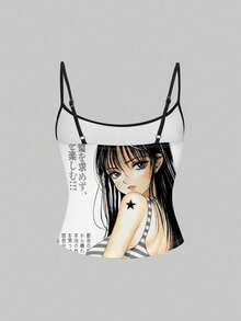 ROMWE Anime Áo hai dây gợi cảm phong cách vintage dành cho nữ, lấy cảm hứng từ tiểu văn hóa Y2K Yandere. - màu đen - Xem 2