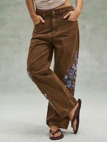 Bohemela Boho Brown Casual Vacation Embroidered Women Pants - Mocha Brown - View 4