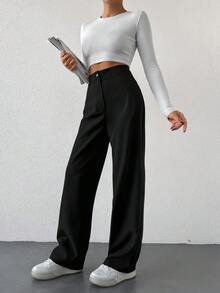 EURMUSE Plus Size Women's Straight Suit Pants Black Wide Leg Teachers' Day Office Summer Soft Form Modest - Black - View 6