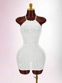 Amplova Women's Summer Vacation Casual Sequin Mini Dress - White - View 2