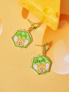 TOM & JERRY X SHEIN A Pair Of Green Rhinestone Cartoon Pendant Earrings - Green - View 2