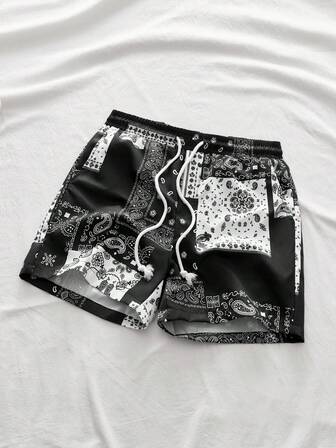 Guys Paisley Scarf Print Drawstring Waist Shorts