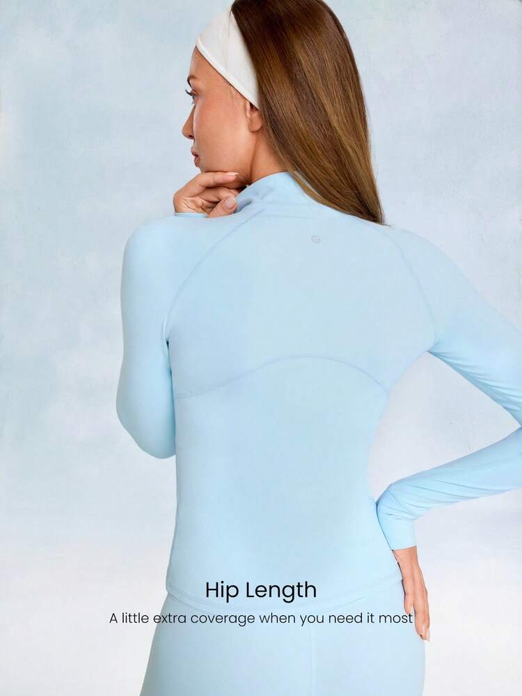 FeatherFit™ Slim-It Streamline Performance Secure Pockets Zip Up Long Sleeve Jacket Low Impact Yoga Pilates Daily Spring Summer