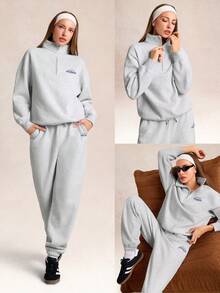 GLOWMODE Everyday Fleece Rise & Move Ultra-Soft Warm Loose Fit Side Pockets Half-Zip Pullover Sweatshirt Daily Casual Outdoors Gym Studio Winter Wear - Grey - View 7