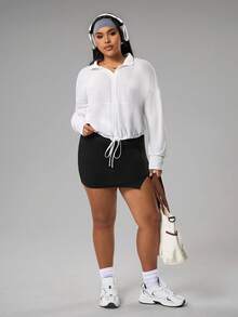 Rhythm Era Plus Size Solid Color Minimalist Casual Long Sleeve Sports Jacket - White - View 8