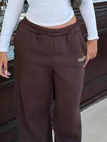 Maria Perezxox 印花阔腿慢跑裤，仅裤子，适合秋季舒适休闲运动，可爱又时尚，适合咖啡俱乐部、圣诞节和冬季穿着。 - 棕色 - 查看 6