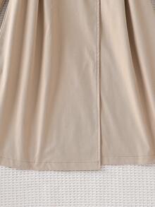 SHEIN 1pc Fashionable Girls' Khaki Woven Reversible Collar Double-Breasted Belted Long Jacket, Suitable For Spring, Autumn, Winter, Outdoor, Travel, Street Style, Casual, Home, Commute - Khaki - View 6