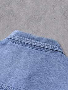 Manfinity Denimwave Chaqueta corta de mezclilla para hombre, de manga larga - Lavado ligero - Ver 4