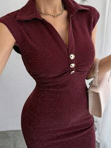 DAZY Đầm dài nữ màu trơn, kiểu dáng ôm sát, có khóa kéo nửa thân, thích hợp mặc thường ngày. - Màu Đỏ Sâu - Xem 1