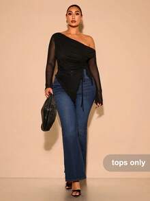 SHEIN BAE Plus Size Women Mesh Bow Blouse, Elegant Summer Holiday Party Outfit, Suitable For Valentine's Day, Birthday