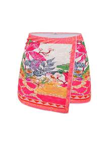 Swim Oasis 1pc Women's Fashionable Printed Knotted Strap Bandeau Swimsuit + Matching Irregular Hem Mini Skirt, Spring/Summer - Multicolor - View 3