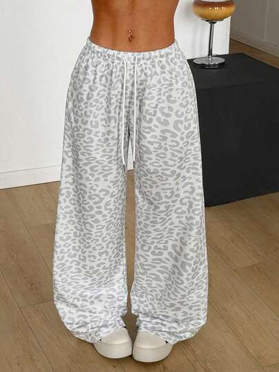 Muchica Leopardmönstrade, lösa mjukisbyxor för kvinnor