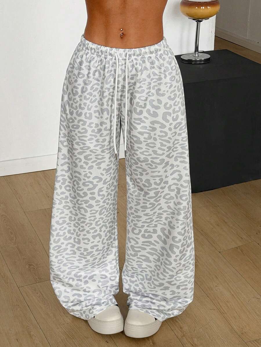 Muchica Women's Leopard Print Casual Loose Sweatpants For Going Out Outfits, Streetwear - Grey - View 1