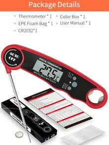 Teckwe 1个带不锈钢探针的数字显示折叠式探针温度计，适用于厨房、烧烤、烘焙和牛奶食品温度测量。 - 彩色 - 查看 12