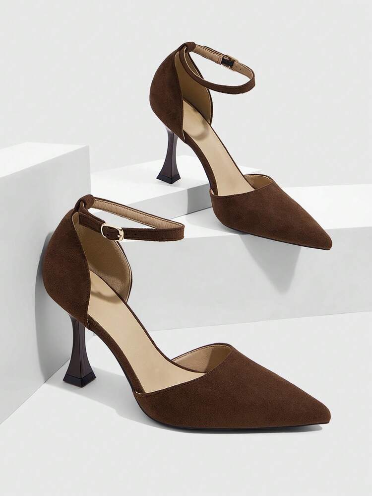 CUCCOO SZL Damskie szpilki z klamrą, regulowane, 9-centymetrowe, eleganckie szpilki z zamszu, materiał PU lustrzany, brązowe, wygodne i swobodne, odpowiednie na co dzień, do biura, na imprezę i jako buty wizytowe