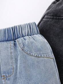 SHEIN Vintaside Kids 男婴 2 件套时尚潮流长牛仔裤，适合居家、户外和露营，秋冬季 - 彩色 - 查看 7