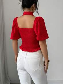 Selianne Damen elegante Bluse mit quadratischem Kragen, Sommer - Rot - Übersicht 2