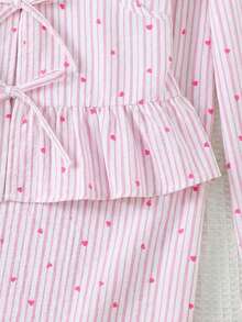 SHEIN LMoss Kids 少女格子系带蝴蝶结无袖衬衫和阔腿裤两件套 - 粉色 - 查看 3