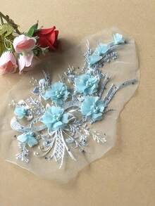 1 Piece Chiffon 3D Beaded Floral Applique Patch Wedding Dress Decoration Lace Embroidery Patch DIY Clothing Embellishment For Costume Party Prom Bridal Crafting Sewing Embellishment Accessories - Multicolor - View 16