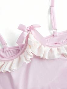 Fantasy Costume Cute Pink Plain Sleeveless Slip Dress Lingerie Bunny Costume With Rib-Knit Details - Pink - View 3