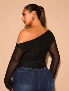 SHEIN BAE Plus Size Women Mesh Bow Blouse, Elegant Summer Holiday Party Outfit, Suitable For Valentine's Day, Birthday