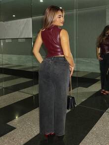 Maria Perezxox Lässige, ausgewaschene Jeans mit hoher Taille und weitem Bein