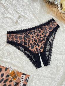女士性感蕾丝拼接豹纹薄纱内裤 - 彩色 - 查看 6