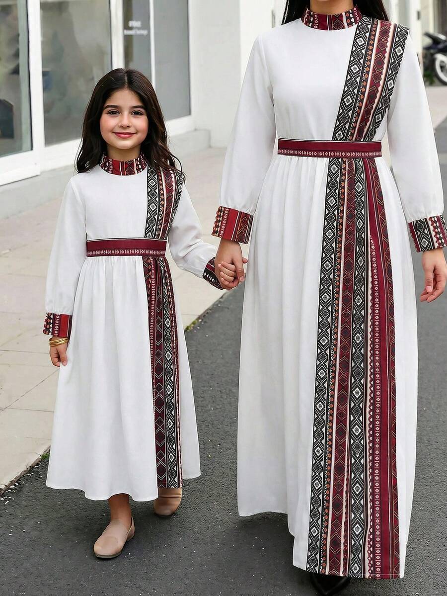Đầm Abaya Ramadan màu trơn, kiểu dáng đơn giản, thoải mái dành cho bé gái tuổi teen, cổ tàu, phối họa tiết. - Nhiều màu - Xem 1