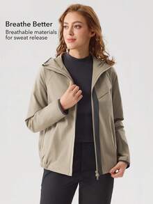 OutZeal 女士防水连帽口袋户外夹克 徒步露营 - 卡其色 - 查看 4