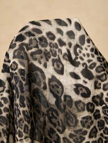 SHEIN VCAY Plus Size Women's Leopard Print Chiffon Long Sleeve Blouse, V-Neck Ruffle Romantic Elegant Top - Grey - View 8