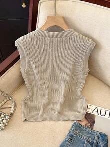 Franclia 女士百搭简约时尚通勤毛衣背心 - 灰色 - 查看 2