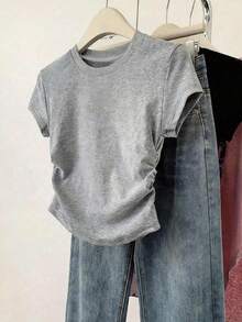 SHEIN Explorewe 少女五件套纯色修身圆领T恤套装，包含白色、粉色、红色、灰色、黑色 - 彩色 - 查看 5