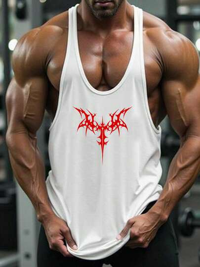 Manfinity Sport PWRUP Camiseta de tirantes casual y deportiva con estampado gráfico para hombres