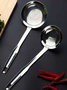 1pc New Stainless Steel Spoon For Kitchen Frying And Frothing, Hot Pot Oil Filter Mesh, Oil Scoop Filter Mesh, Suitable For Kitchen Use - Silver - View 14
