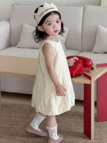 DAZY Toddler Girls' Round Neck Solid Color Korean Style Sleeveless Dress, Spring/Summer - White - View 2