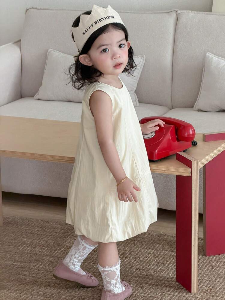 Toddler Girls' Round Neck Solid Color Korean Style Sleeveless Dress, Spring/Summer