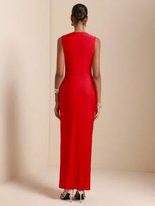 SHEIN Veneréa Women's Red Sleeveless Slit Dress - Red - View 2