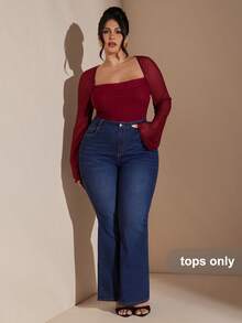 SHEIN BAE Bộ đồ liền thân dài tay màu tím thanh lịch cỡ lớn dành cho nữ, mùa thu/đông - Màu Đỏ Sâu - Xem 3