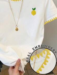 Resyla Women's Casual Contrast Trim Lemon Print T-Shirt, Summer - White - View 4