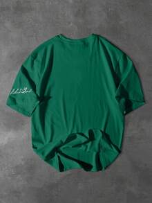 PAVTROS 男士休闲 #96 图案圆领短袖T恤 - 墨綠色 - 查看 2