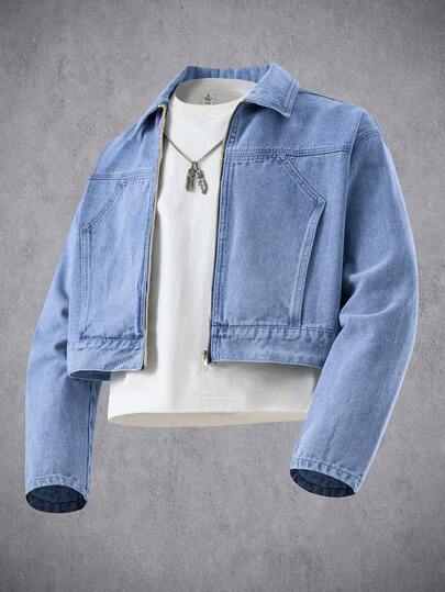 Manfinity Denimwave Men's Denim Short Jacket, Long Sleeve Light Blue Jacket