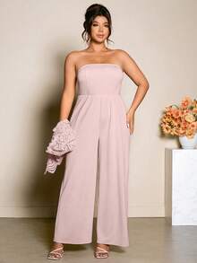 Cravure 春夏新款水溶蕾丝边吊带背心+阔腿连体裤女装套装，优雅精致，时尚百搭，适合工作或鸡尾酒会等场合，经典款式 - 粉色 - 查看 3