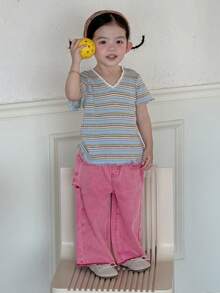 Dazy Kids Quần jean dáng rộng thoải mái cho bé gái - Màu Hồng Tươi - Xem 9