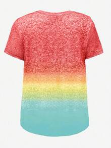 EMERY ROSE Plus Size Women's Casual Gradient Letter Print Short-Sleeve T-Shirt - Multicolor - View 2